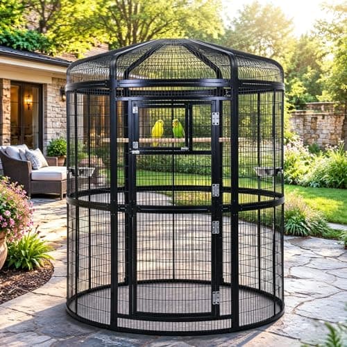 RYpetmia Extra Large Walk-in Round Bird Cage, Outdoor Aviary (NSF, Powder-Coated Steel)