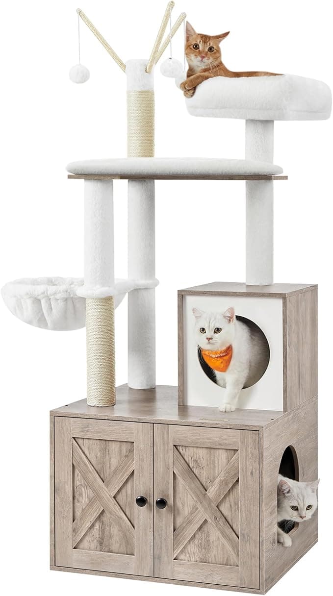 Feandrea Cat Tree with Litter Box Enclosure, 2-in-1 Condo