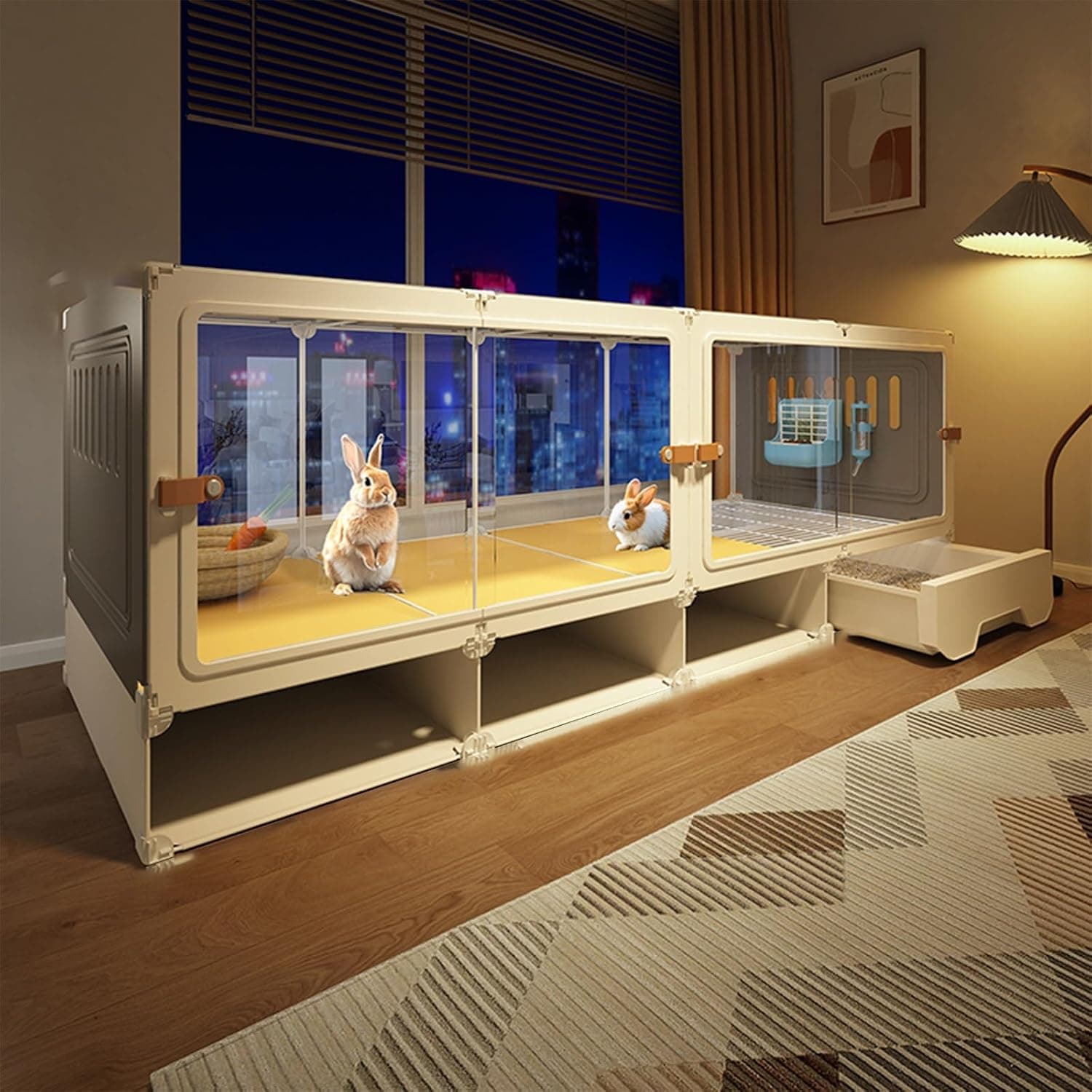 Large Rabbit Cage Indoor, Bunny Cage with Clear Door