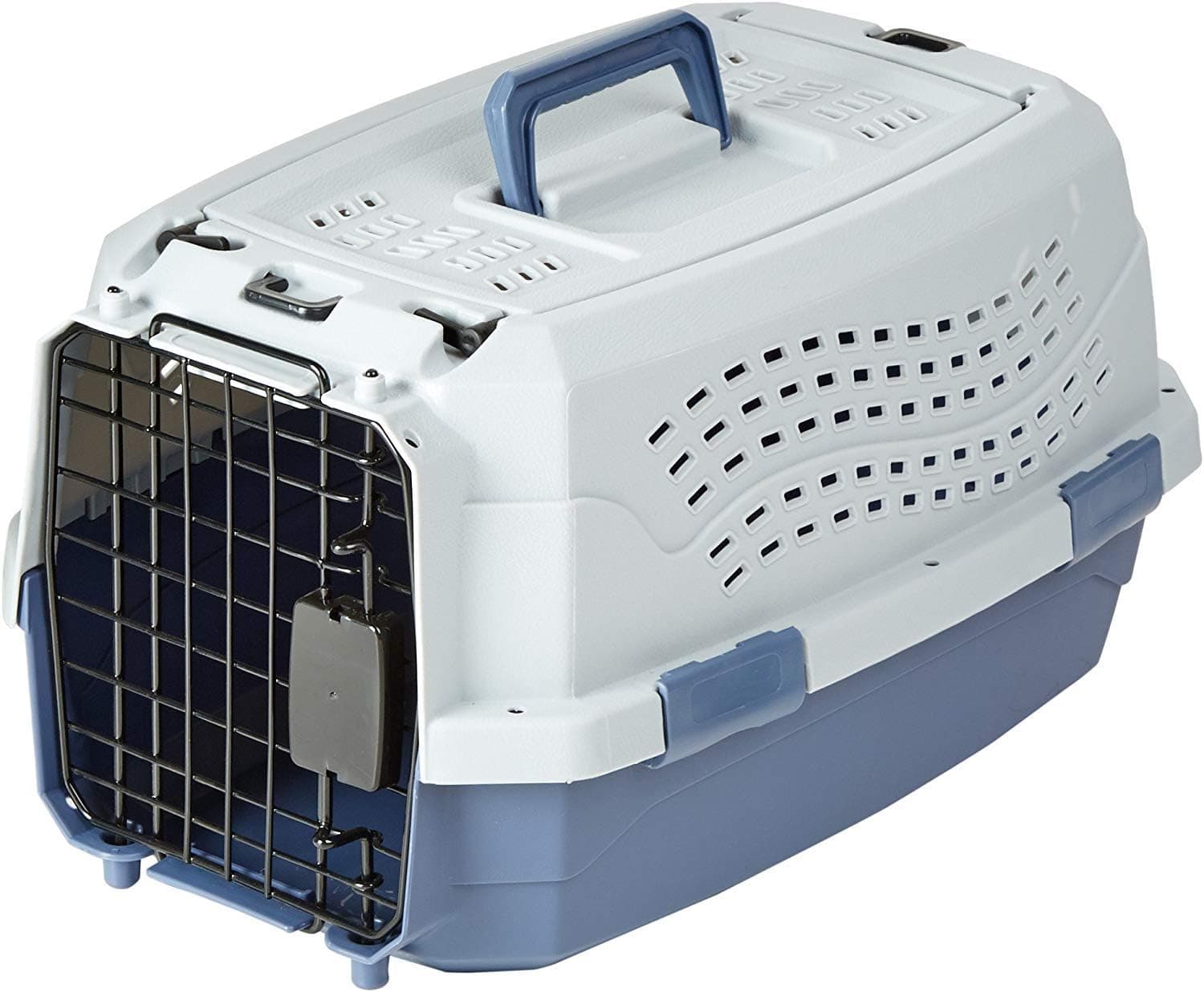 Amazon Basics 2-Door Top-Load Hard-Sided Pet Travel Carrier for Cats and Small Dogs, 19 in, Gray & Blue