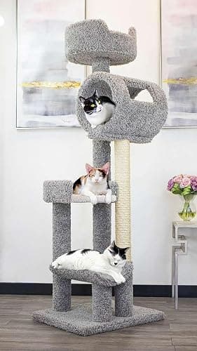 New Cat Condos Deluxe 69-Inch Solid Wood Cat Tower, Gray