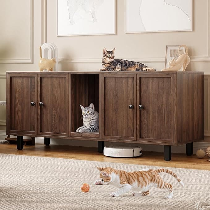 ONBRILL Cat Litter Box Enclosure for 2 Cats, Walnut
